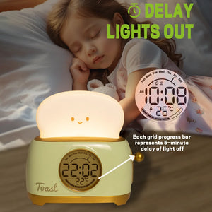 ToastieGlow Alarm Clock – Cute LED Wake‑Up Clock with Night Light & USB Rechargeable Design