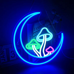 Luminous Moon & Mushroom LED Neon Wall Light – USB‑Powered Decorative Neon LED Art