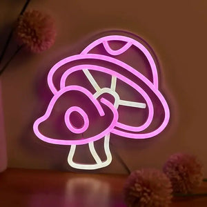 Luminous Purple Glow Twin Mushroom LED Neon Wall Light – USB-Powered Decorative Neon Wall Art