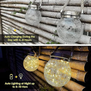 Solar Powered Cracked Glass Hanging Lantern – Decorative Outdoor LED Garden & Patio Light