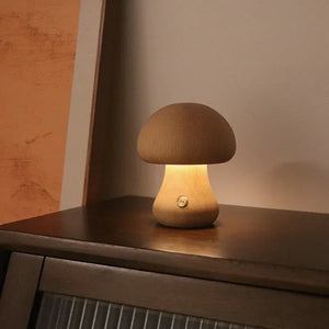Wooden Mushroom Touch Lamp – Ambient LED Night Light