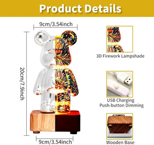 3D Fireworks Glass Bear Light – USB LED Ambient Night Light & Decorative Lamp