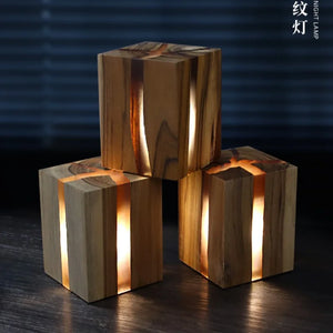 Cracked Solid Wood Nordic Design Nightlight – Minimalist LED Ambient Lamp
