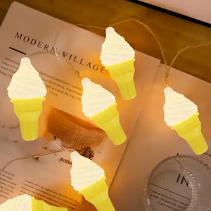Ice Cream Cone LED String Lights – Cute Decorative Fairy Lights for Kids’ Rooms & Parties
