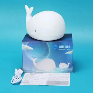 WhaleGlow Silicone Night Light – USB Rechargeable LED Whale Ambient Lamp