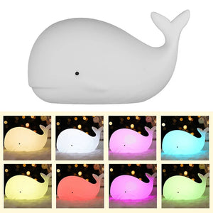 WhaleGlow Silicone Night Light – USB Rechargeable LED Whale Ambient Lamp