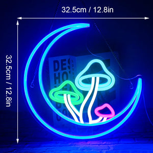 Luminous Moon & Mushroom LED Neon Wall Light – USB‑Powered Decorative Neon LED Art
