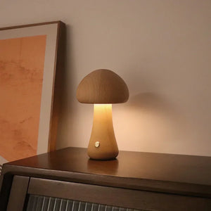 Wooden Mushroom Touch Lamp – Ambient LED Night Light