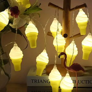 Ice Cream Cone LED String Lights – Cute Decorative Fairy Lights for Kids’ Rooms & Parties