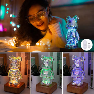 3D Fireworks Glass Bear Light – USB LED Ambient Night Light & Decorative Lamp