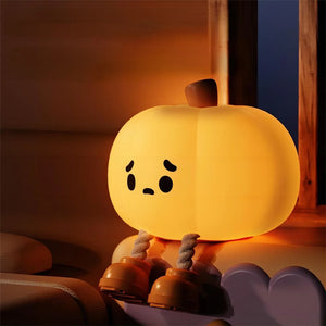 Sad Pumpkin Silicone Nightlight – USB Rechargeable LED Ambient Lamp