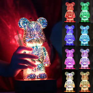 3D Fireworks Glass Bear Light – USB LED Ambient Night Light & Decorative Lamp
