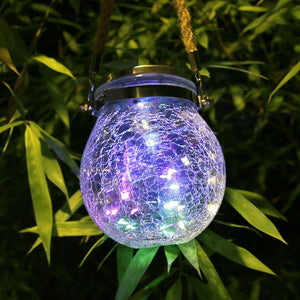 Solar Powered Cracked Glass Hanging Lantern – Decorative Outdoor LED Garden & Patio Light
