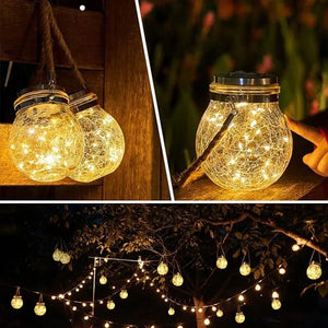Solar Powered Cracked Glass Hanging Lantern – Decorative Outdoor LED Garden & Patio Light