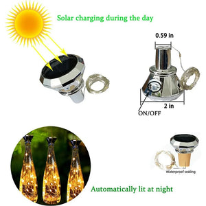 Solar Powered Wine Bottle Lights – Solar Cork LED Fairy Lights for Outdoor & Garden Décor