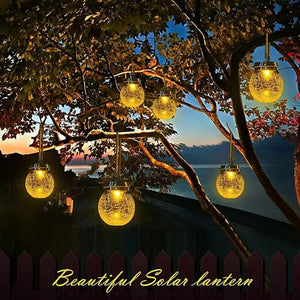 Solar Powered Cracked Glass Hanging Lantern – Decorative Outdoor LED Garden & Patio Light