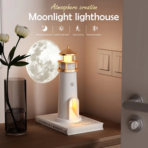 Lighthouse Moon Projection Nightlight – LED Ambient Moon & Star Projection Lamp