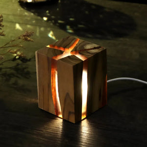 Cracked Solid Wood Nordic Design Nightlight – Minimalist LED Ambient Lamp