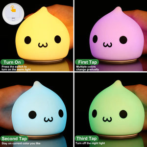 Kawaii Raindrop Silicone Nightlight – USB Rechargeable LED Ambient Lamp