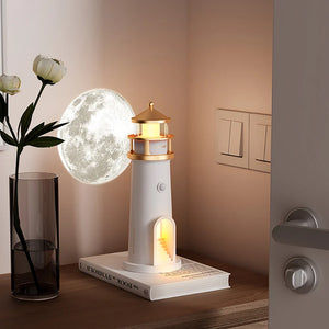 Lighthouse Moon Projection Nightlight – LED Ambient Moon & Star Projection Lamp