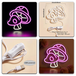 Luminous Purple Glow Twin Mushroom LED Neon Wall Light – USB-Powered Decorative Neon Wall Art