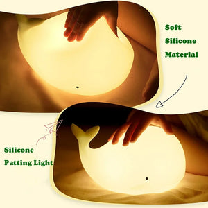 WhaleGlow Silicone Night Light – USB Rechargeable LED Whale Ambient Lamp