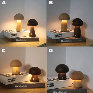 Wooden Mushroom Touch Lamp – Ambient LED Night Light