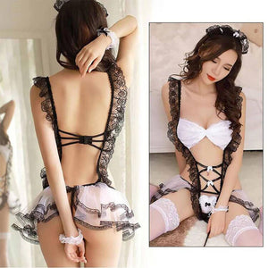 Sexy Eyelash Lace Lingerie School Girl Costume Babydoll Maid Cosplay Uniform
