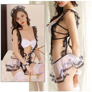 Sexy Eyelash Lace Lingerie School Girl Costume Babydoll Maid Cosplay Uniform