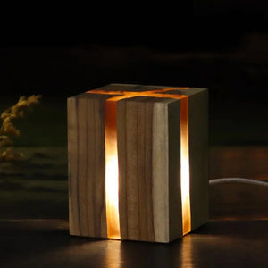 Cracked Solid Wood Nordic Design Nightlight – Minimalist LED Ambient Lamp