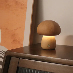 Wooden Mushroom Touch Lamp – Ambient LED Night Light
