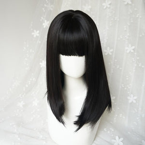 Loli natural cute mid-length black wig WS1227