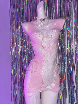 Pink Bow Hollow Dress S478