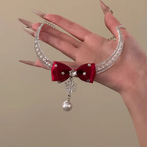 Christmas Red Pearl Pendant Necklace SD101