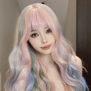 Rainbow curly wig W004