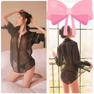 Solid color see-through shirt  KF70513