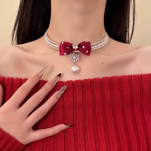 Christmas Red Pearl Pendant Necklace SD101