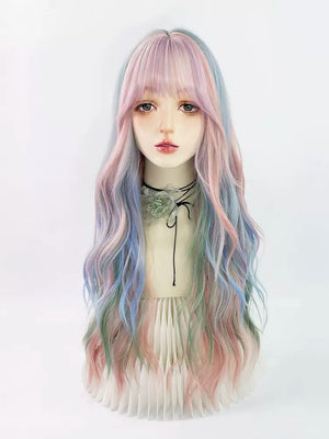 Rainbow curly wig W004