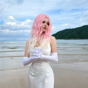 Pink and white wool curly wig W003