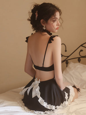 Black and White Ruffled Apron Dress