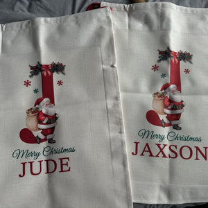 Premium Custom Santa Sack | Thick Canvas Personalised Christmas Present Gift Bag for Him Her Kids Adults | Add Name Initial Xmas Stocking
