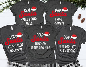 Matching Family Christmas Shirts Dear Santa Hat Funny Group Christmas T-shirts Holiday Tshirts Personalized Xmas Outfits Mom Dad Adult Kids