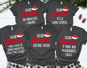Matching Family Christmas Shirts Dear Santa Hat Funny Group Christmas T-shirts Holiday Tshirts Personalized Xmas Outfits Mom Dad Adult Kids