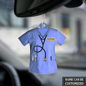 Scrubs Nurse Ornament - Personalized Nurse Scrubs Ornament, Nurse Uniform Car Ornament, Nurse Gift For Nurse Flat Ornament