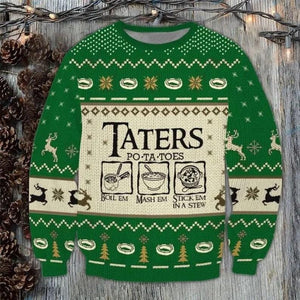 Taters Potatoes Ugly Christmas Sweater, LOTR Fans Sweater, Ugly Sweatshirt, Potatoes Sweater, Christmas Gift Sweatshirt, Xmas Ugly Sweater