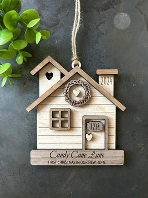 Christmas 2024 2025 Ornament First Home Ornament House Ornament Wooden Family Ornament Housewarming Gift Personalized Engraved New Home Gift