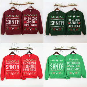 Unisex Funny Couples Ugly Christmas Sweater, Couples Matching Ugly Christmas Sweater, Santa Twice, Christmas Pajamas, Sold Seperate