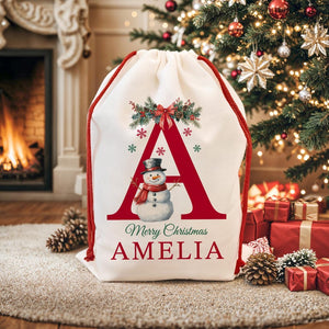 Premium Custom Santa Sack | Thick Canvas Personalised Christmas Present Gift Bag for Him Her Kids Adults | Add Name Initial Xmas Stocking