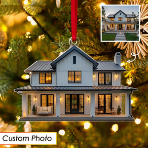 Personalized Home Photo Ornament, Custom New Home Christmas Ornament, House Ornament, Family Name Ornament, Housewarming Gift, Realtor Gift