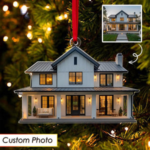 Personalized Home Photo Ornament, Custom New Home Christmas Ornament, House Ornament, Family Name Ornament, Housewarming Gift, Realtor Gift